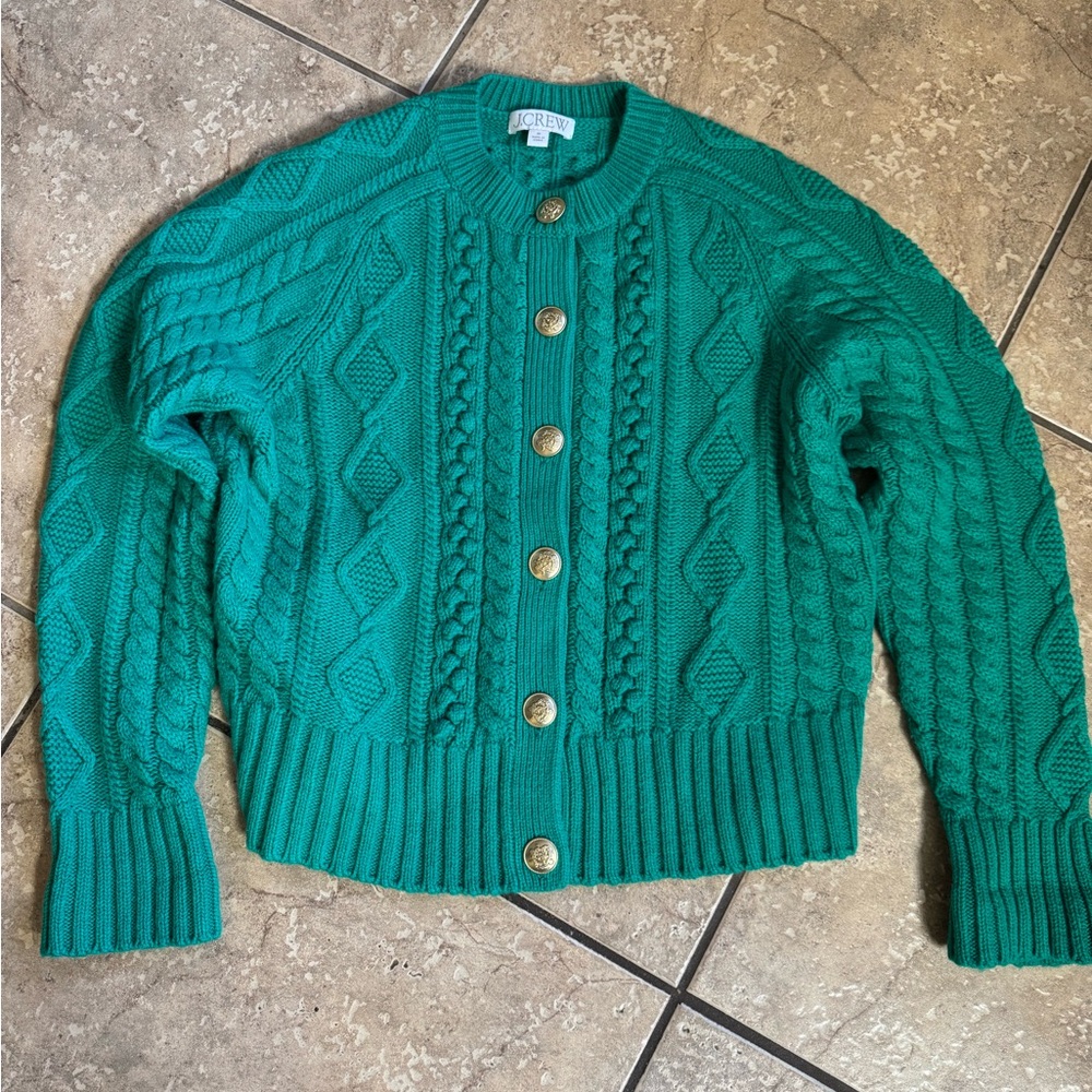 J. Crew Teal Cable Knit Cardigan